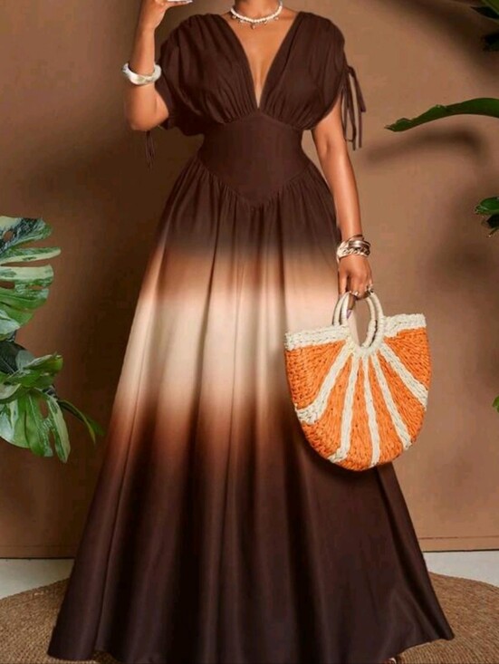 Dresses & Skirts - Coffee Ombre V-Neck Women’s Maxi Dress